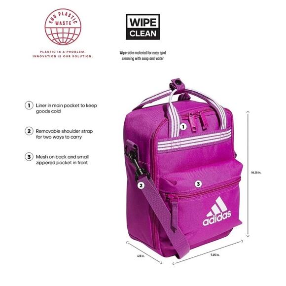 ADIDAS UNISEX INSULATED SQUAD LUNCH BAG WITH MULTIPLE CARRYING OPTIONS FUCHSIA - Picture 5 of 5